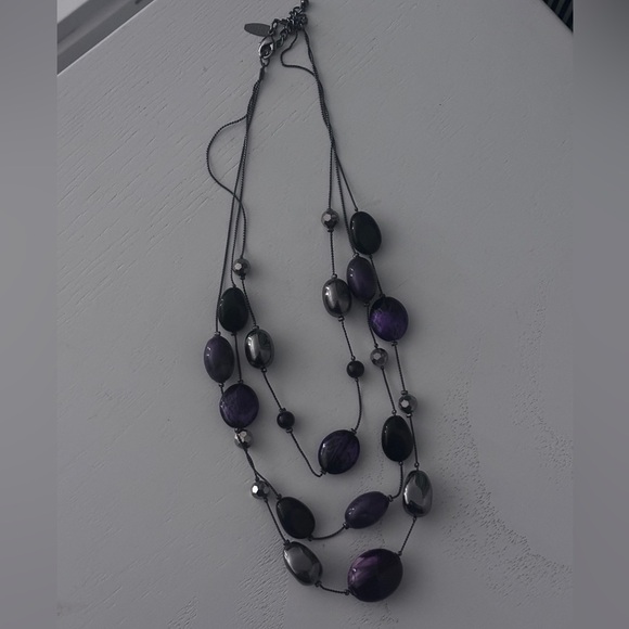New York & Company Jewelry - New York & Company Silver, Purple and Black Beaded Necklace